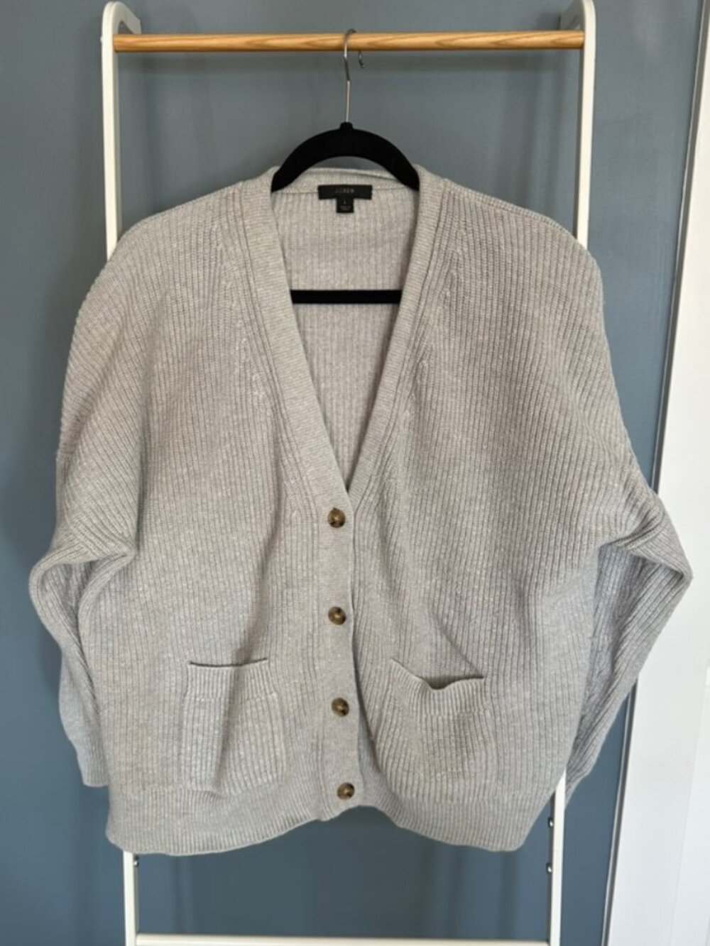 J. Crew Chunky Cotton Cashmere Cardigan Gray L